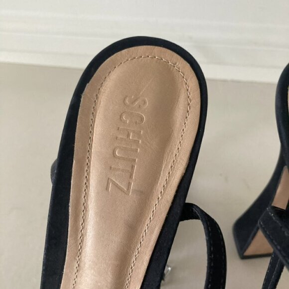Schutz Peaky Embellished Black Suede Heeled Sandals Sz 9.5 - Picture 5 of 8